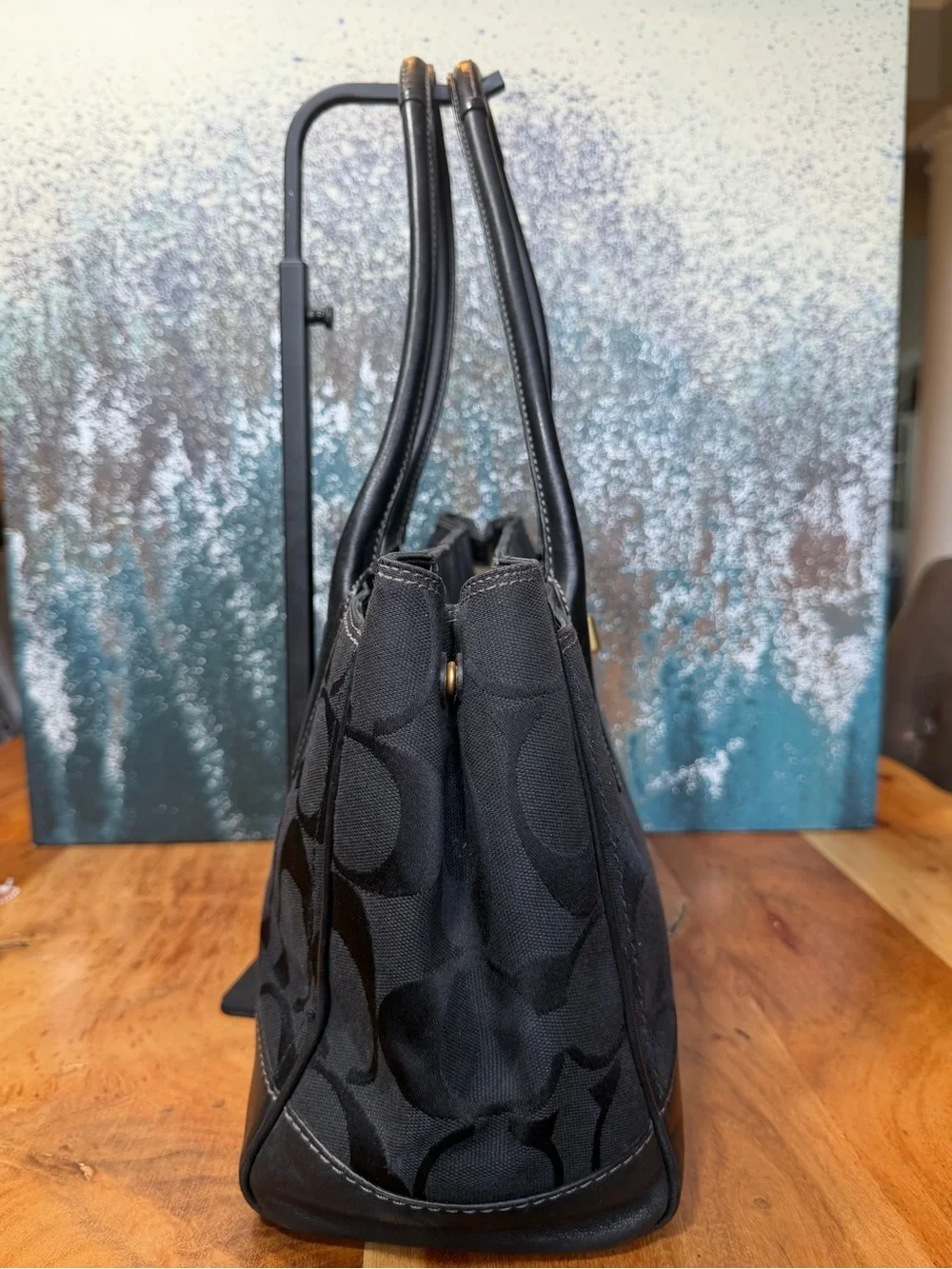 Coach Classic Y2K 2008 Hamptons Madeline Signature Black Satchel Bag